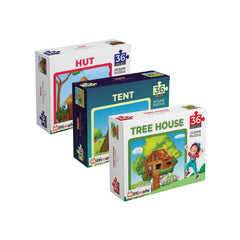 Type of Houses Jigsaw Puzzle Combo (Set of 3 - Hut, Tent, Tree) - Fun & Learning Games for kids