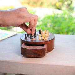 Wooden Round Chess for Travel | Brain Teaser Games | Fun & Learning
