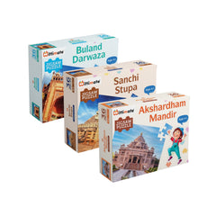 Indian Monuments Jigsaw Puzzle Combo (Set of 3 - AksharDham Mandir, Buland Darwaza, Sanchi Stupa)  - Fun & Learning Games for kids