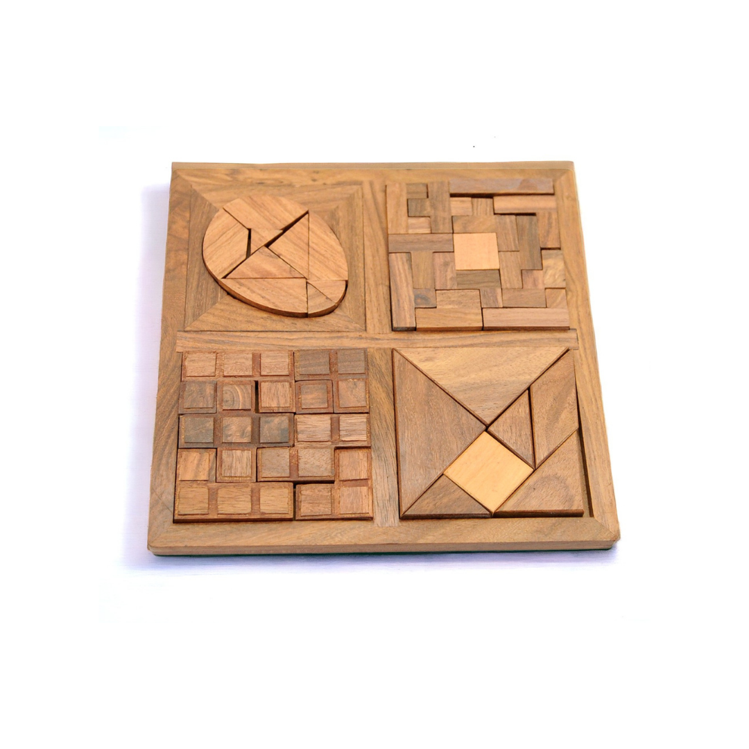 4 in 1 Wooden Puzzle Tray | Brain Teaser Games | Fun & Learning