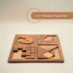 4 in 1 Wooden Puzzle Tray | Brain Teaser Games | Fun & Learning